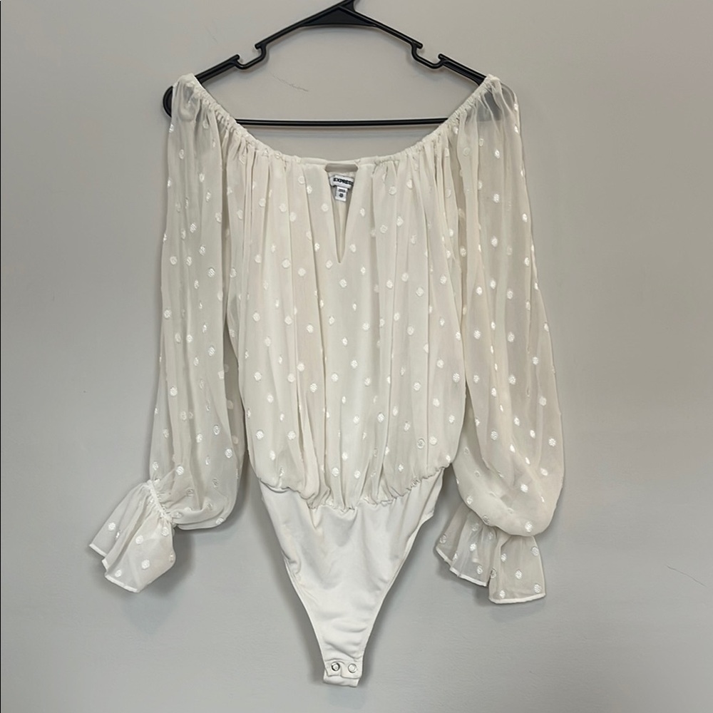Express Cream Off the Shoulder Bodysuit with Open Sleeves